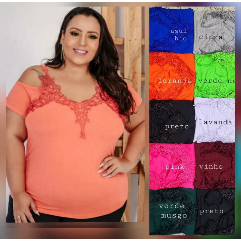 Blusa Feminina Plus Size em Viscose com Renda