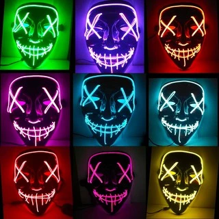 Máscara Led Neon The Purge Festa Halloween Com Controlador