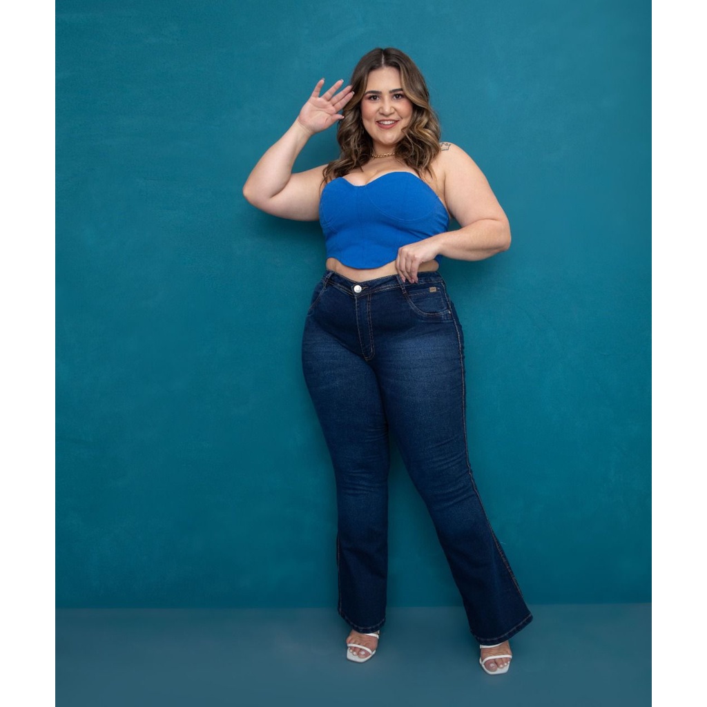 Calça Plus Size Flare Feminina Azul Marinho Bokker - Ane Jeans - 11 Anos