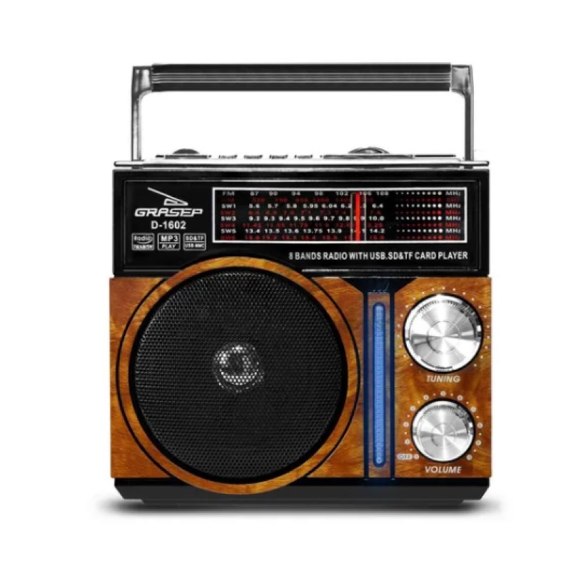 Radio Portatil Retro Vintage Am-fm Grasep D-1602 Madeira