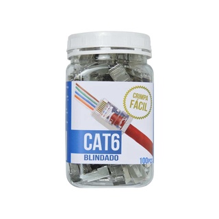 Pote Conector Macho Plug RJ45 Cat6 Blindado de Passagem EZ Crimp Pier Telecom 100 peças
