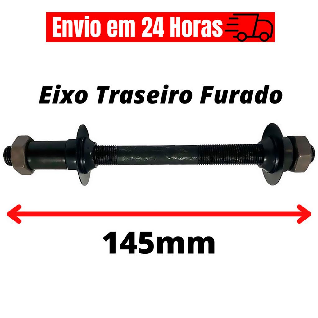 Eixo Traseiro Furado 145mm Preto Para Bicicleta C/ Blocagem Esferado Bike
