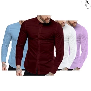 Kit 4 Camiseta Social Masculina Camisa Social Manga Longa Camisa Masculina Social Com Algodão Blusa Social Slim Fit Com Elastano Esporte Fino