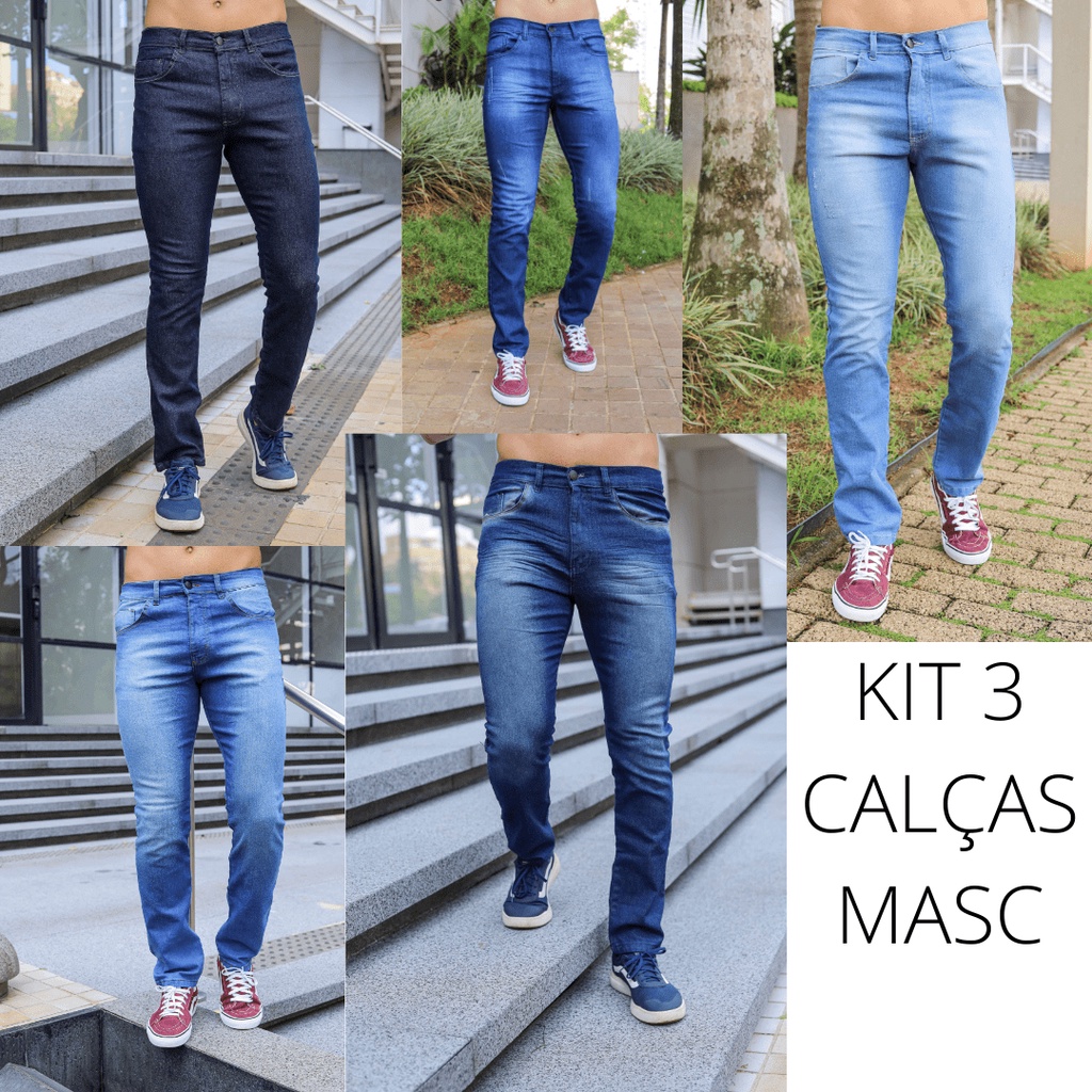 Kit Com 3 Calças Trabalho Pesado Reforçada Jeans Masculina