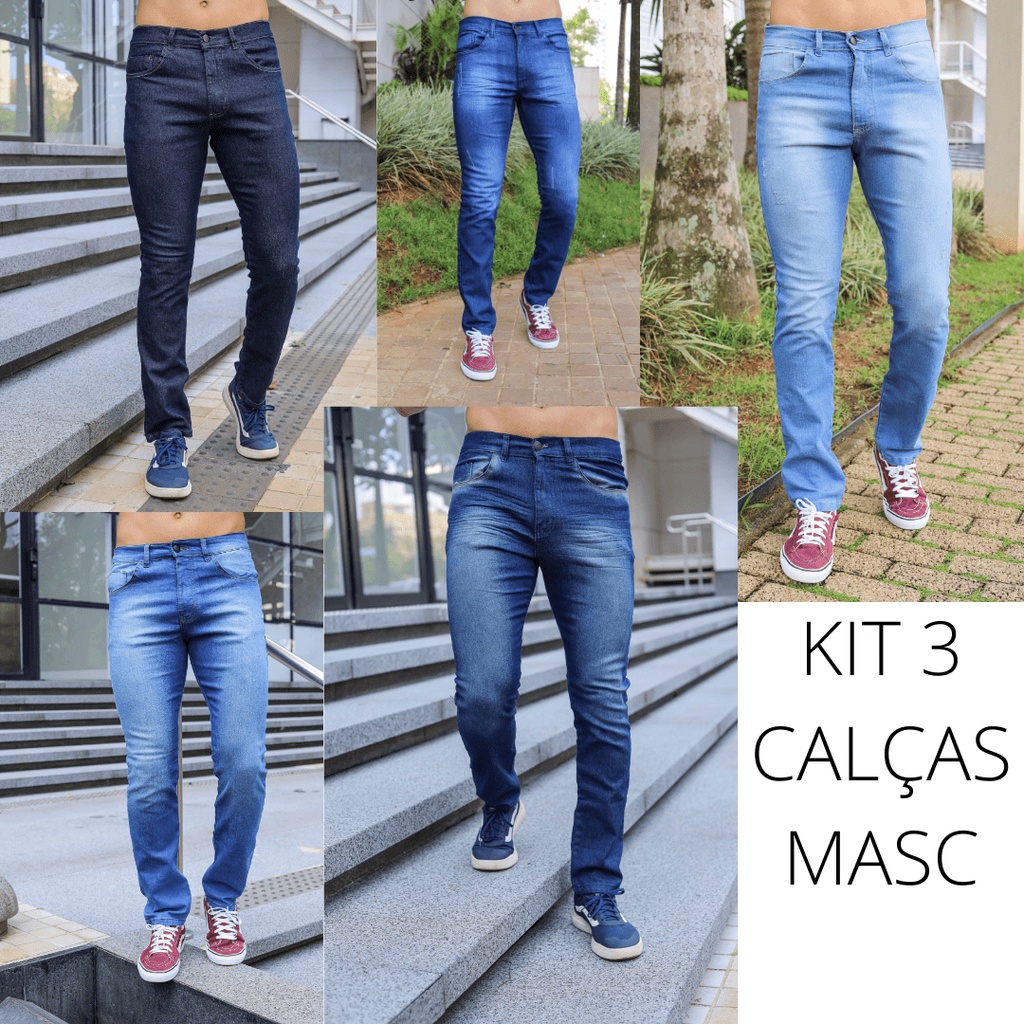 Kit 3 Calças Jeans Masculina Slim Com Lycra