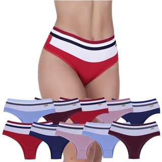 Kit 10 Calcinhas Tanga Cintura Alta Forro 100% Algodão Cós Alto Arco Íris