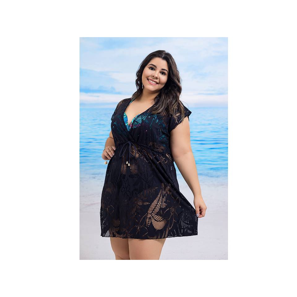 Saida de praia de renda best sale plus size