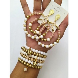 Kit Pulseira e brinco dourado acessórios de moda