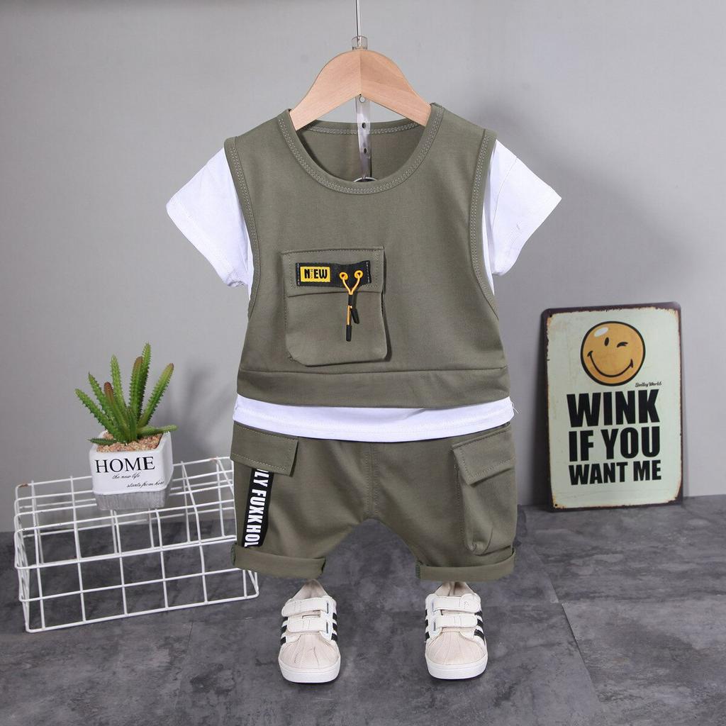 Zanjkr Roupas para meninos adolescentes camiseta de manga curta tops  estampa de camuflagem shorts roupas cavalheiro conjuntos de colete infantil  para meninos (verde, 12-18 meses)