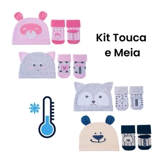 Kit Bebê Recém Nascido Touca e Meias Quentinho Confortável