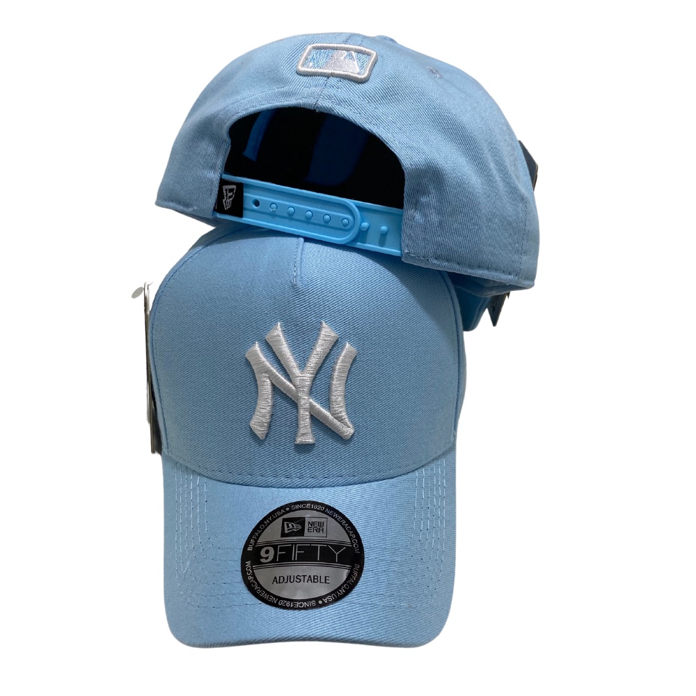 Boné New Era NY Snapback Basebol Azul Bebê/Branco Aba Curva | Shopee Brasil