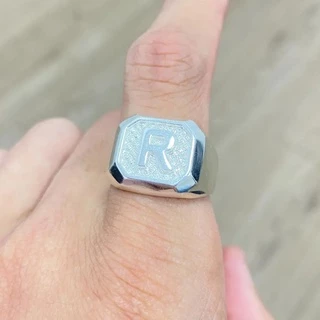 Anel Masculino de Prata 925 Letra R Anel De Letra Banhado a Prata 925 Italiana Dedeira