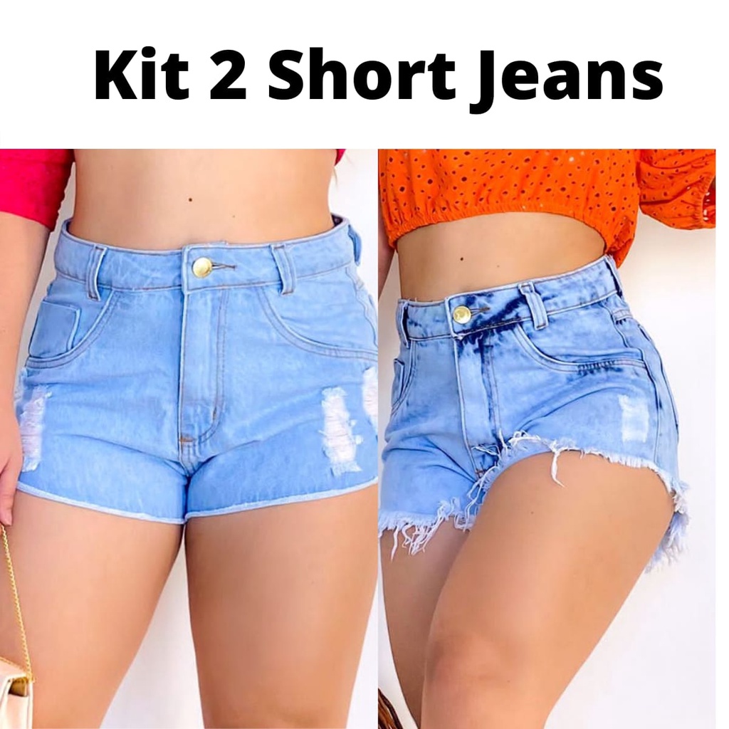 kit 2 Shorts jeans Feminino Empina Bum Bum Cintura Alta + Cinto