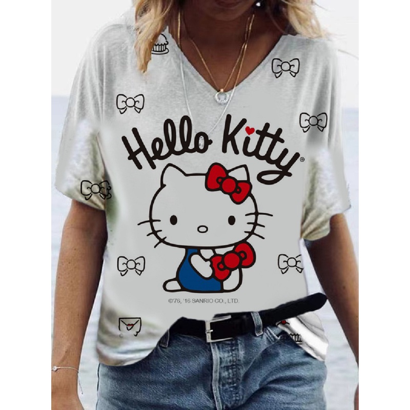Camiseta Hello Kitty Melody Infantil Kawaii Sanrio Anime Cartoon Roupas  Casuais Y2k Kid Girl Boy Top