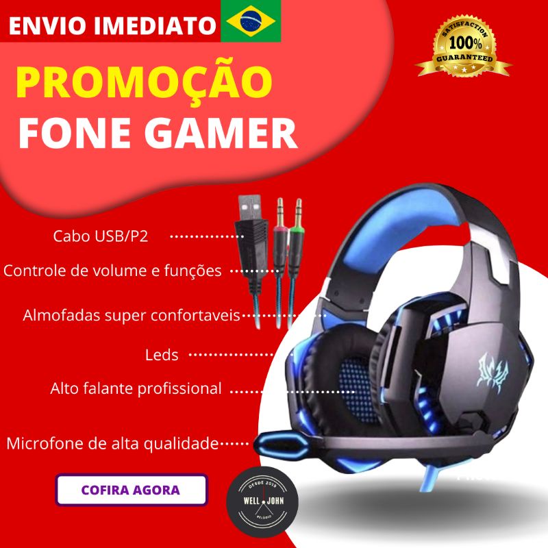 Fone De Ouvido Profissional Headset Gamer Kotion Com Microfone Alto