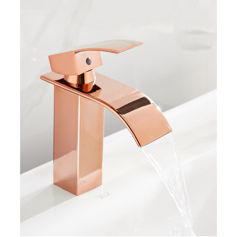 Torneira Banheiro Gourmet Cascata Slim Misturador Monocomando Bica Baixa T103-04 Rosa Gold Luuk Young