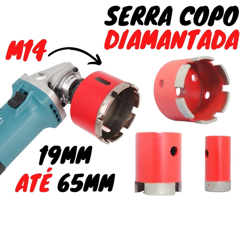 Serra Copo Diamantada Para Esmerilhadeira Rosca M14 (19mm até 65mm)