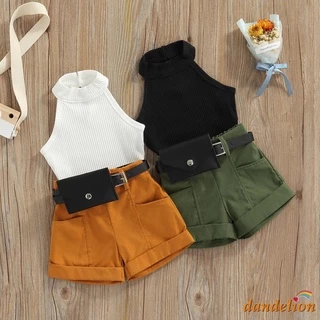 Conjunto De Roupas Para Bebês De 6 Meses-8 Anos , Tops Sem Mangas + Shorts + Bolsa De Cintura