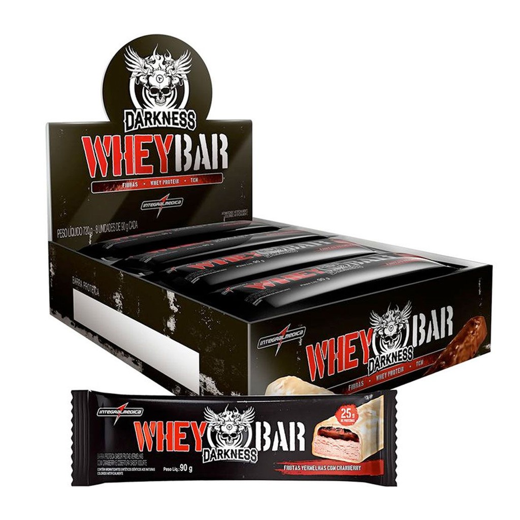 Whey Bar Darkness 8 Unidades 90g – Barra de proteínas – Integralmedica – Dark Bar – Vários sabores Original PRODUTO ORIGINAL