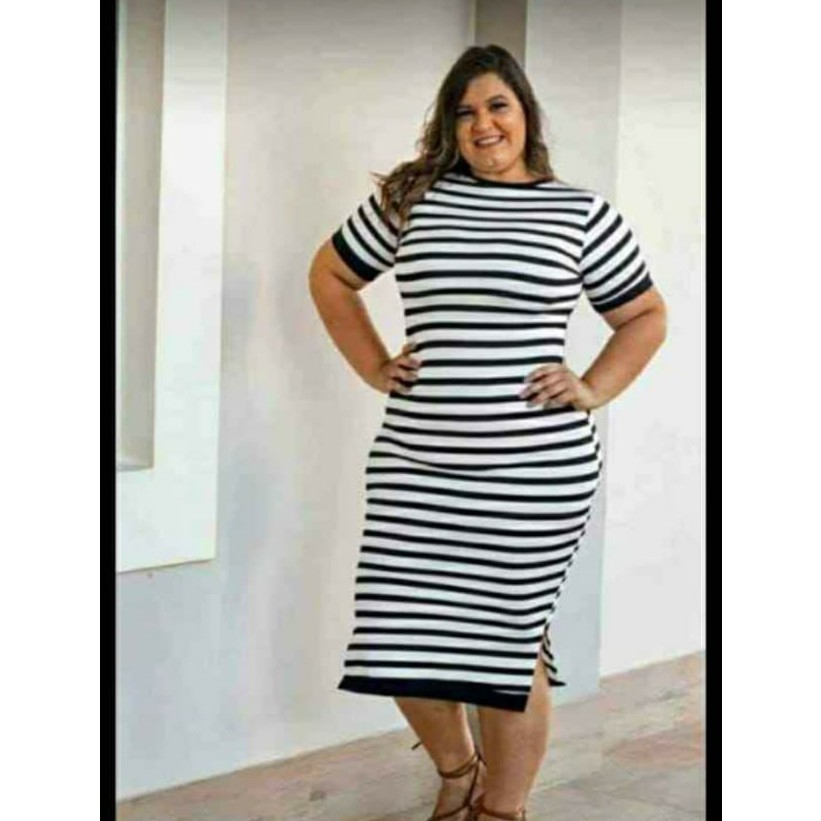 Vestido midi listrado plus hot sale size