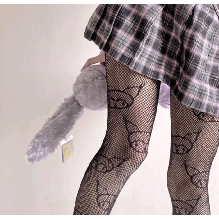 Meia arrastão egirl sanrio hello kitty e kuromi