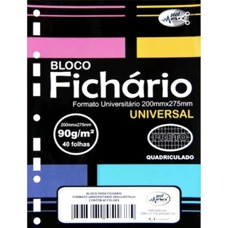 Bloco Fichário Merci Quadriculado Universitário Preto/Cinza