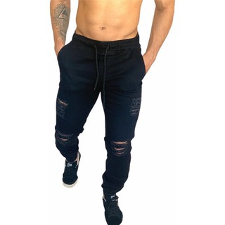 Calça Masculina Cargo Jogger Sarja Jeans Com Elastico Estilo Jogador Slim  Fit Promoção