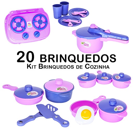 Kit Cozinha Infantil Fogão Jogo de Panela Comida Prato 20pç