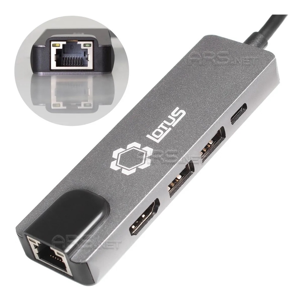 Cabo Adaptador Hub 5 Em 1 Usb Tipo C Para Hdmi 2 Usb 3.0 Usb C Rj45 Lan ...