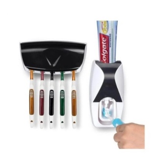 Dispenser Automático Pasta De Dente Com Suporte Escovas Prático E Econômico Porta Escova preto