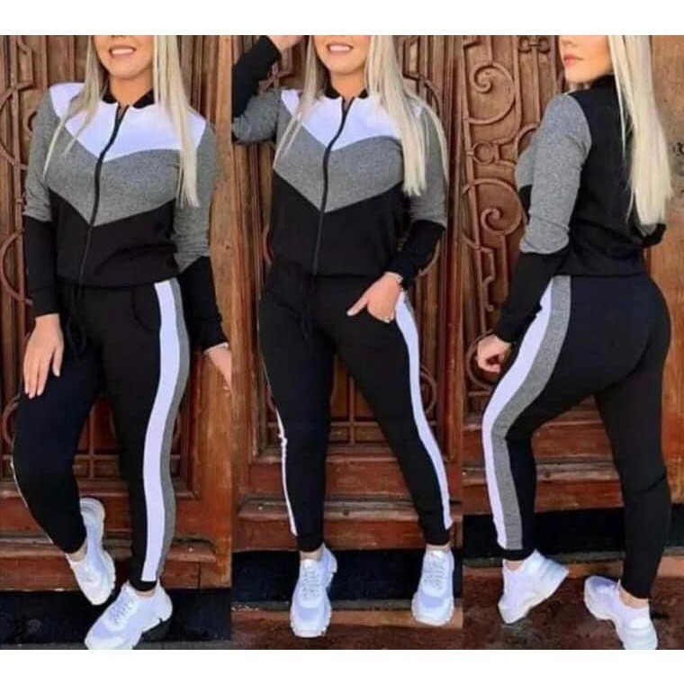 Conjunto Malha Crepe ziper com touca