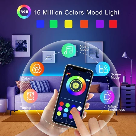 Luzes LED 5050 RGB Mudança de Cor com Controle Bluetooth para Sala de Estar TV e Cozinha