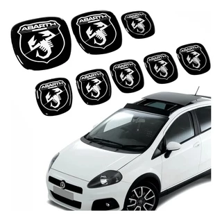 Kit 8 Adesivo Emblema Fiat Preto Abarth Punto Resinado