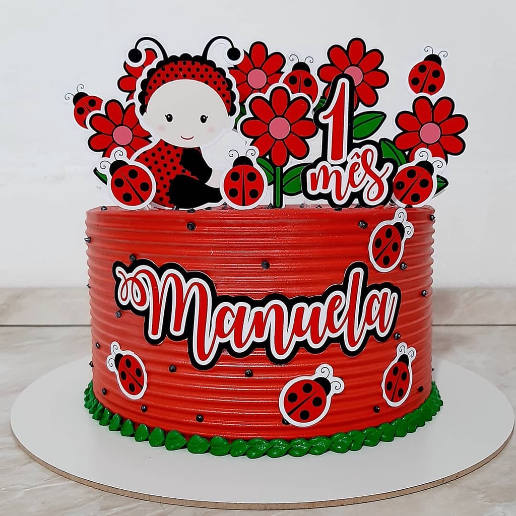 Topo de bolo personalizado no tema Joaninha