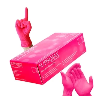 Luva Procedimento Nitrílica Pink (s/ Pó) - Cx. C/ 100 UN. - SUPERMAX - ANVISA