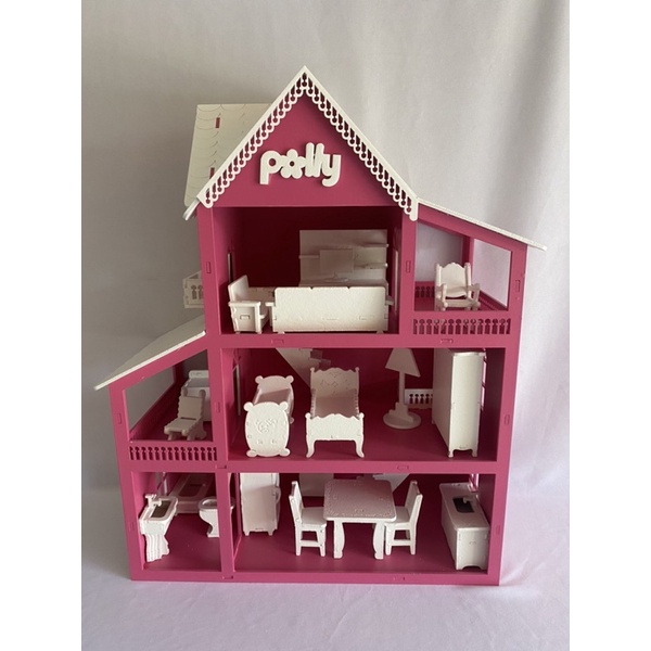 Casinha de Boneca Polly + 15 Mini Móveis Pintado | Shopee Brasil