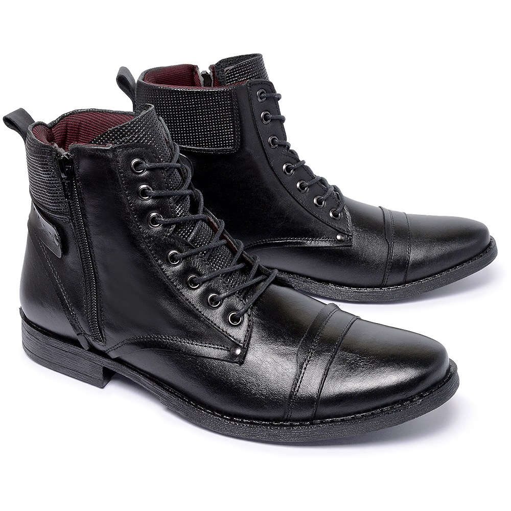 Coturno Masculino de Couro Ref. 22019 Linha Conforto Cor Preto