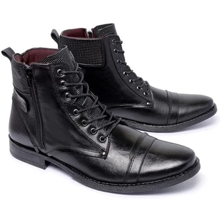 Coturno Masculino de Couro Ref. 22019 Linha Conforto Cor Preto