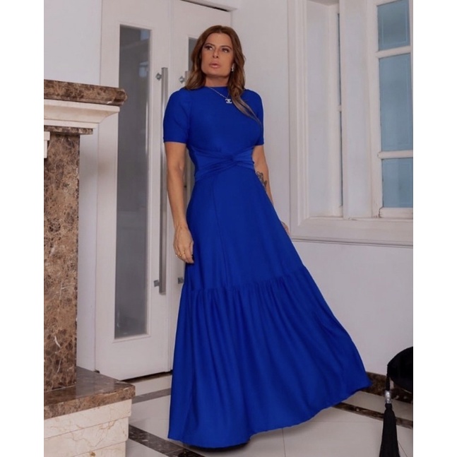 Vestido azul royal moda hot sale evangelica