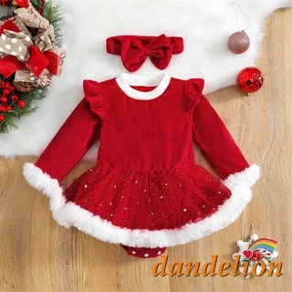 Dandelion-0-24 Meses Roupas De Natal Para Bebês Meninas , Patchwork De Pelúcia Manga Longa Romper Vestido + Conjunto De Faixa De Cabelo