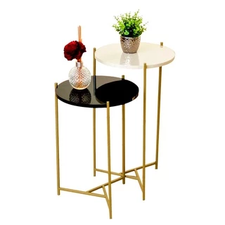 Mesinha Canto Decorativa Casa Redonda Pé De Ferro Dourada Mesa Lateral Apoio Sala Estar Sofá Quarto Decoração Pequena Kit Conjunto Centro Auxiliar Industrial