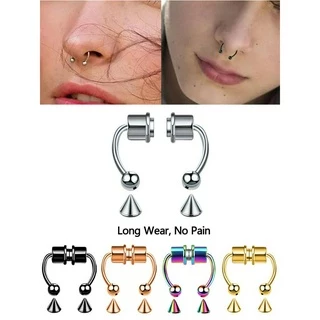 2 unidades / conjunto argolas de nariz para septo magnético sem piercing, anel de septo falso argolas de nariz falsas para septo falso clipe de piercing falso em argolas de nariz sem piercing joias de aço inoxidável 316L