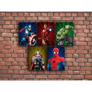 Quadro Decorativo Kit 05 Peças 30x40 Vingadores Para Sala Quarto Sem Moldura