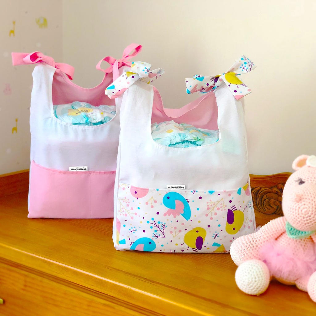 Porta Fraldas de Varão Pendurar Porta Treco Organizador Itens de Bebê Bolsos Decorativos 100% algodão