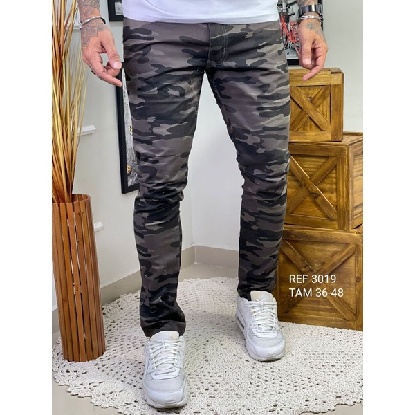 calça sarja camuflada calças jeans masculina vários estilos e lavagem Linha Premium Promoção