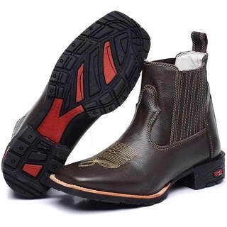 Bota Masculina Botina Texana Country Bico Quadrado Couro Legitimo