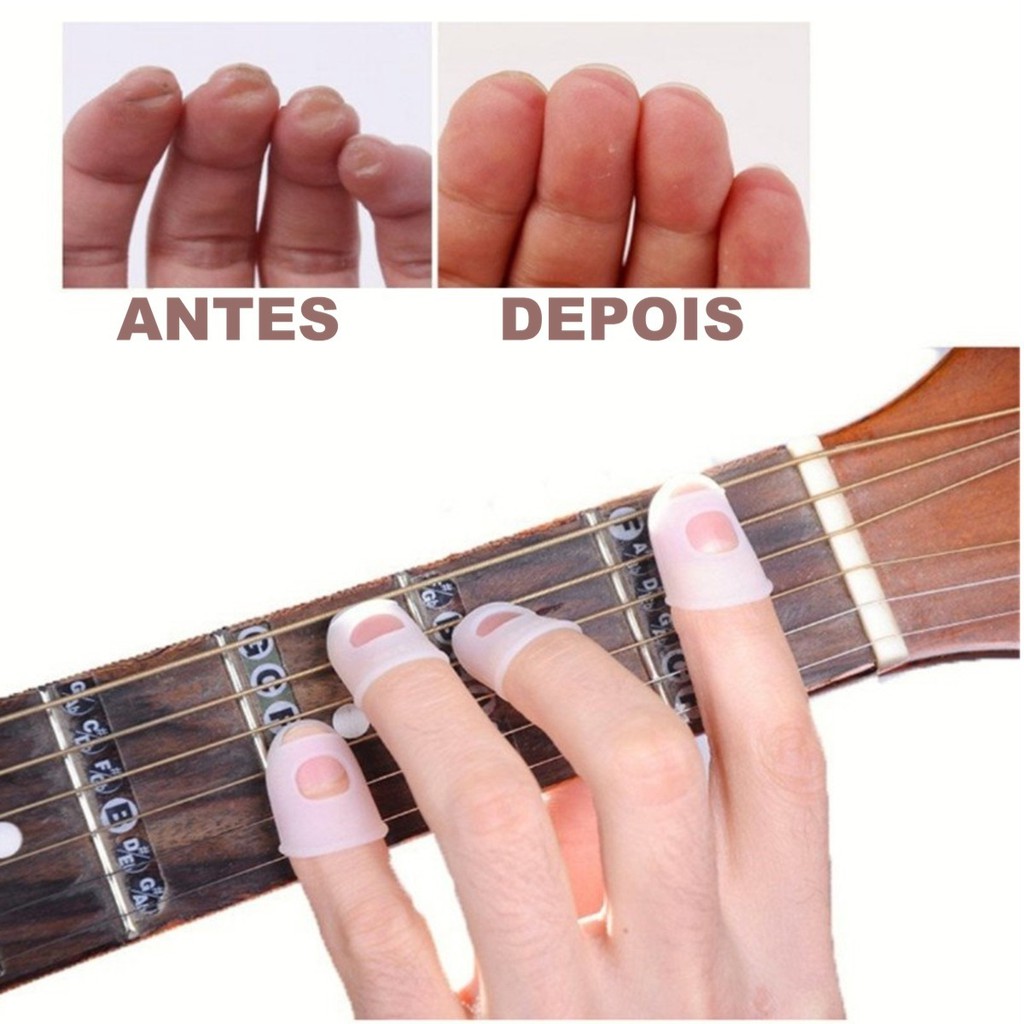 Protetor de Dedos - Dedeira - Kit com 4 peças - Incolor - Violão, Guitarra, Baixo, Ukulelê, Violino, etc.