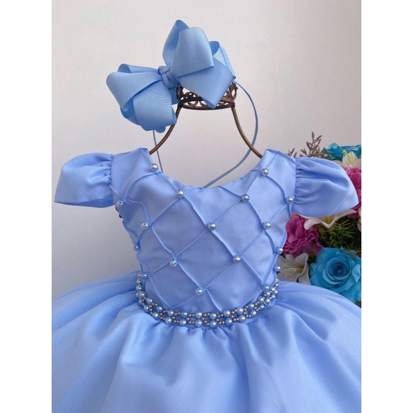 WonderBabe vestido de seda para meninas vestido de Cinderela festa  aniversário show carnaval vestido saia tutu com terno azul de seis peças  P003-130