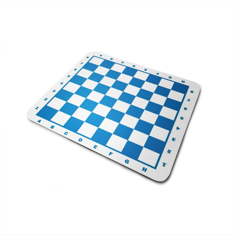 Um tabuleiro de xadrez com um fundo azul e as palavras xadrez nele.