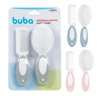 Kit de Pente Escova Cabelo de Bebê Super Macia Neutra Buba Higiene Pós Banho Envio Imediato